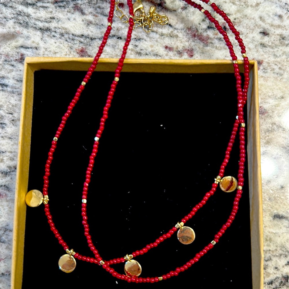 Red double bead choker necklace